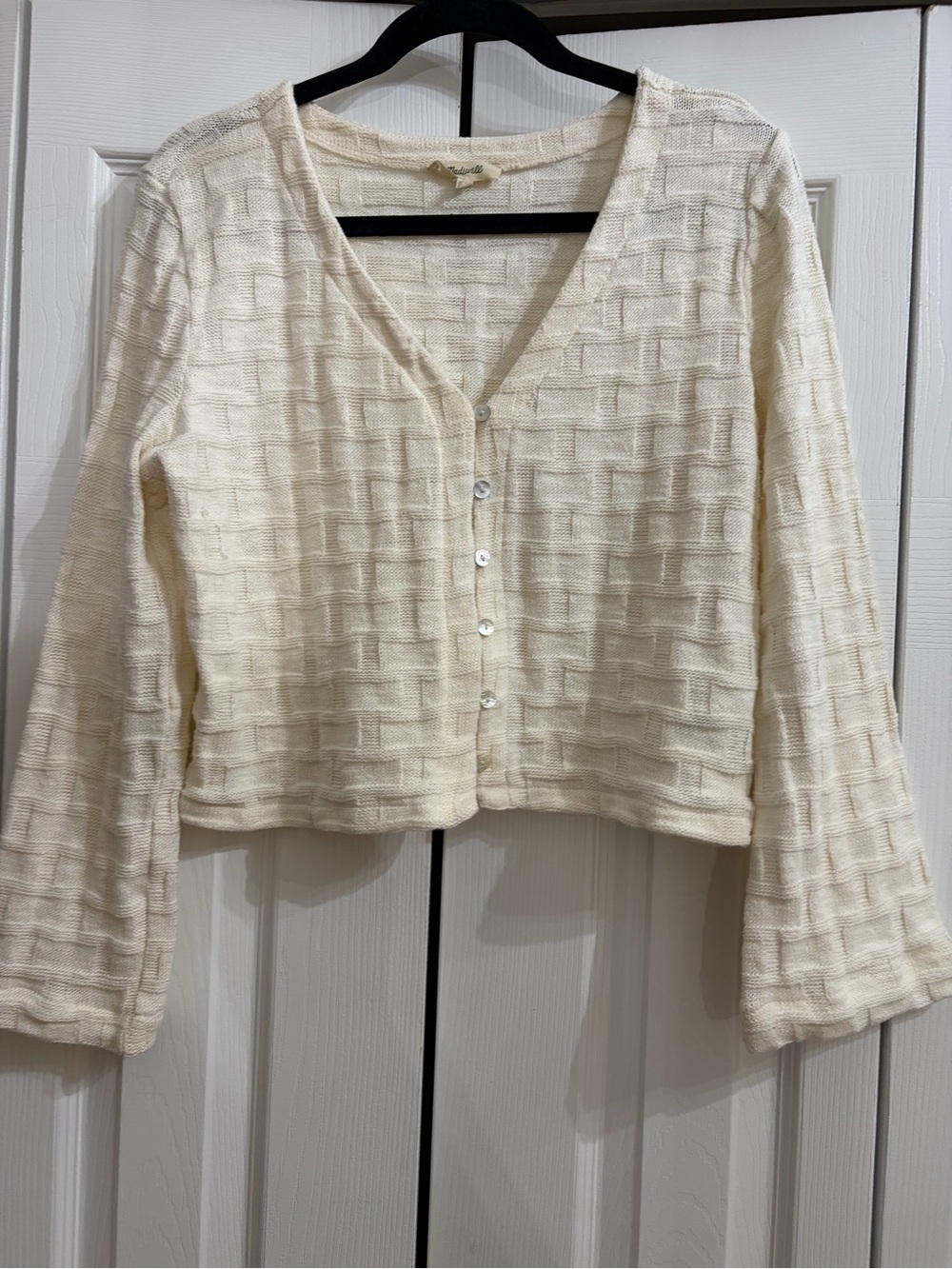 Madewell Cream Textured V-Neck Button-Front Top